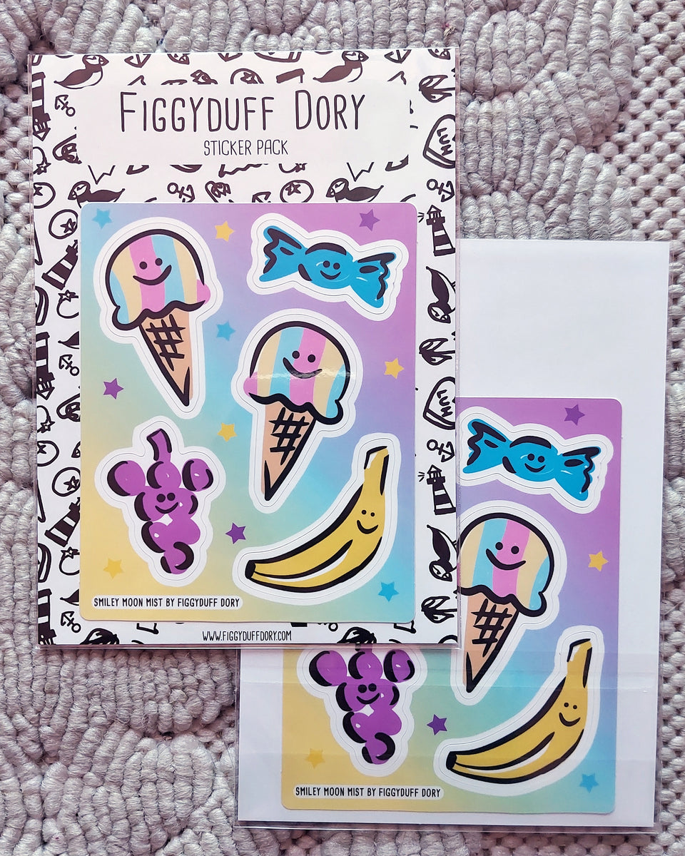 Smiley Moon Mist Sticker Pack – Figgyduff Dory
