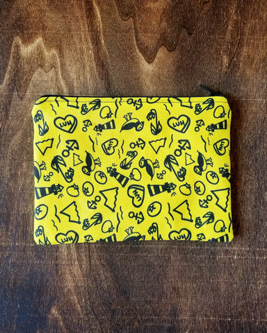 Doodle Print YELLOW Zipper Pouch